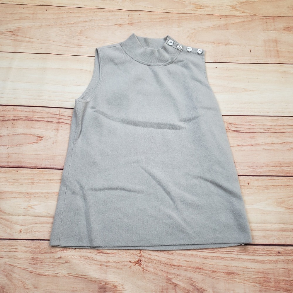 Ann Taylor Factory Sleeveless Mock Neck Sweater Womens XS Grey Button Shoulder